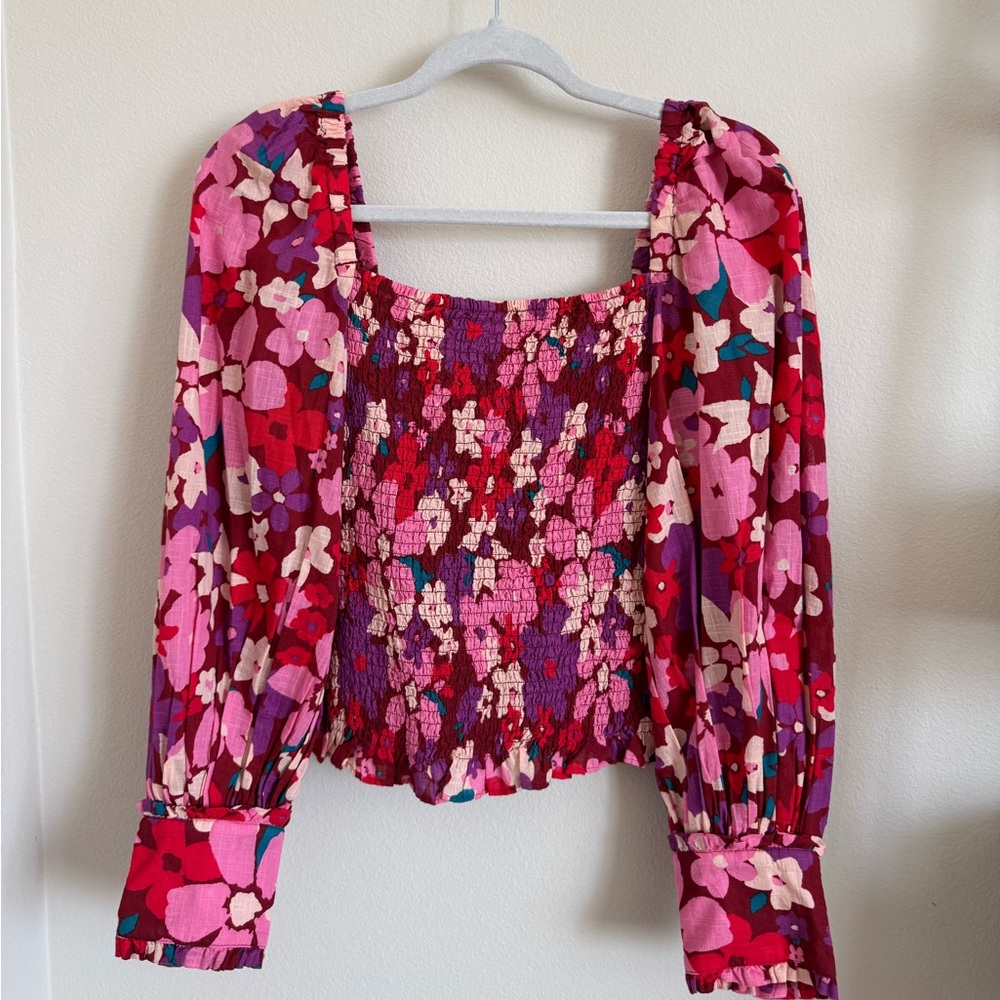 NWT Free People Women’s Long Sleeve Ariana Floral Smocked Top | Size Small